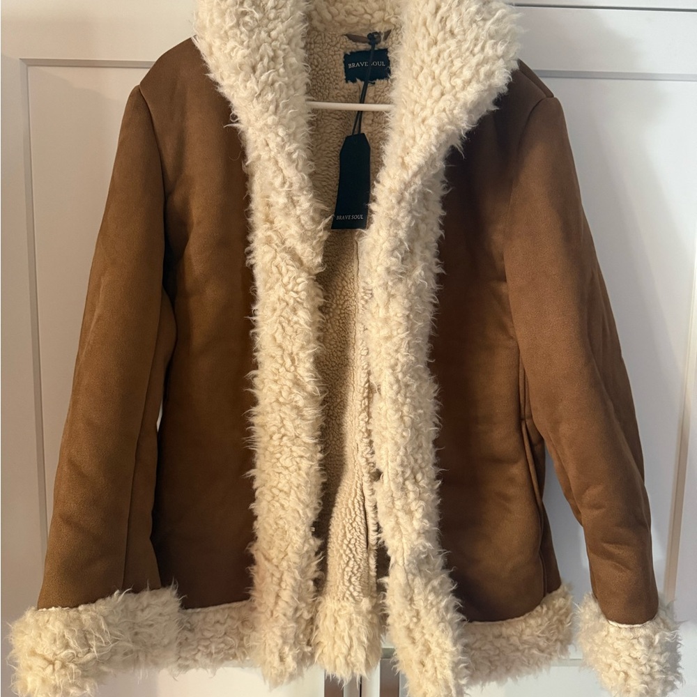 Brave Soul Brown and Cream Shearling Jacket
